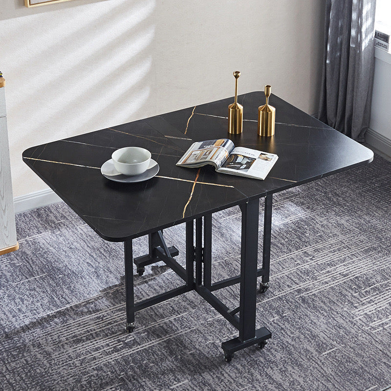 Multifunctional folding dining table in black and gold marble