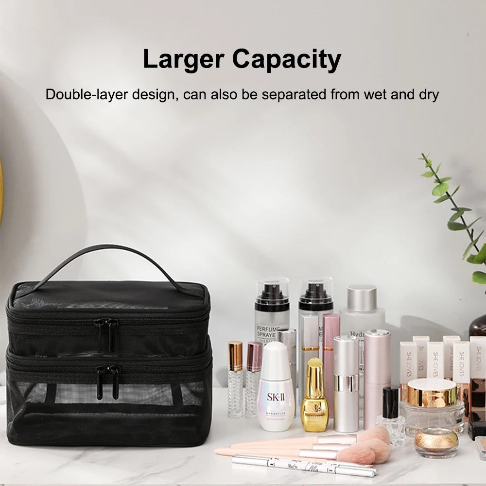 Double Layer Mesh Cosmetic Bag with larger capacity