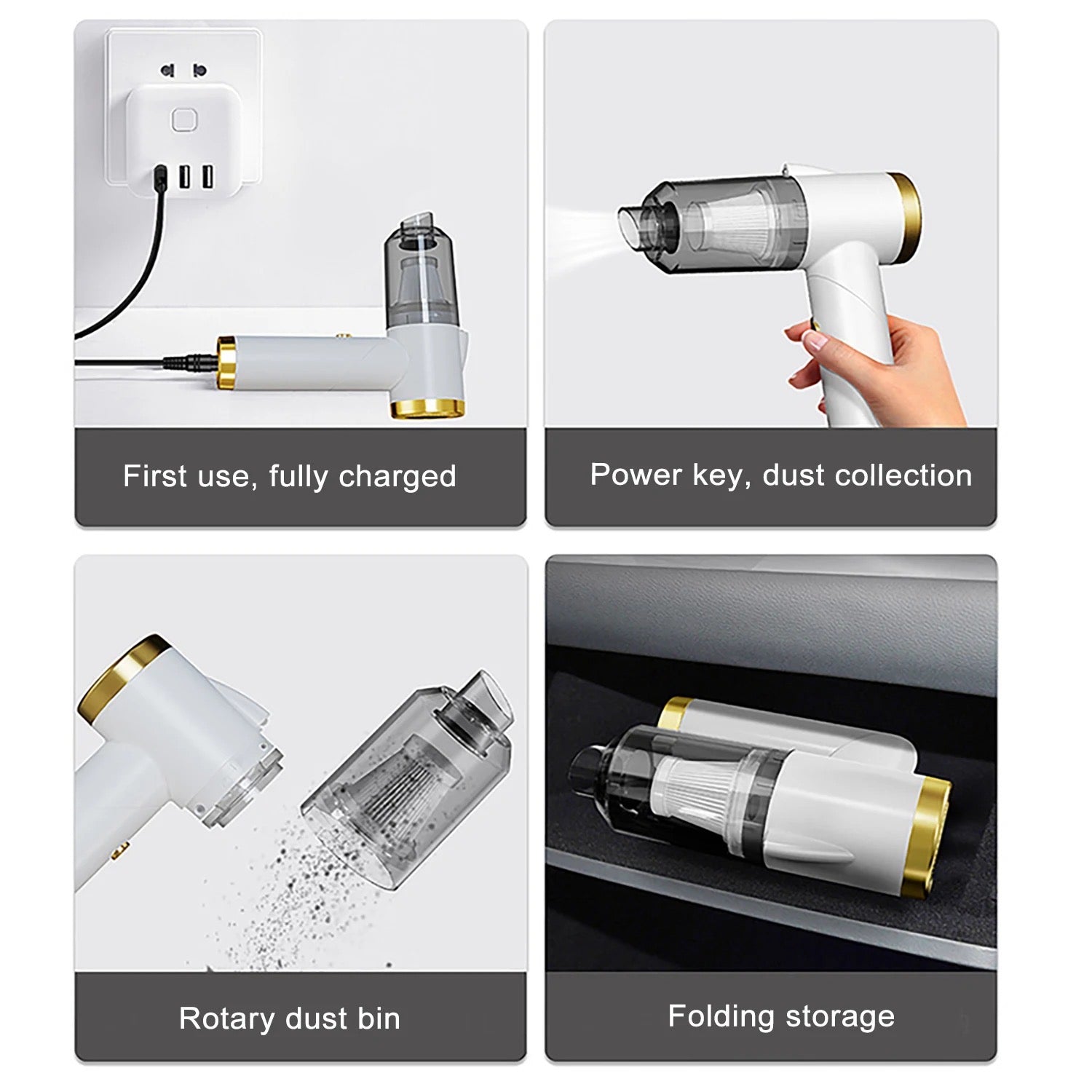 Portable Wireless Handheld Vacuum Cleaner, Strong Suction with LED Light, 3 In 1 Suction Nozzle