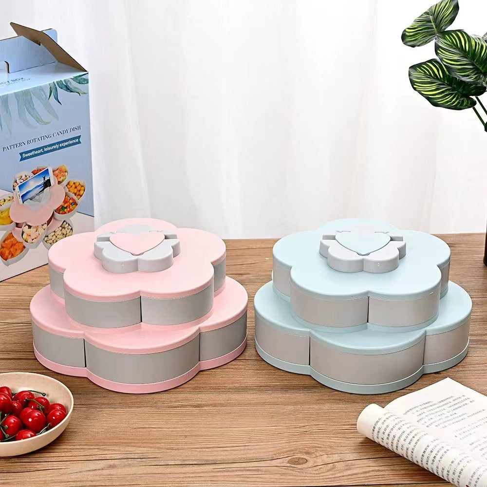 2 Flower Design Snack Box kept on a table next it's box,1 in pink and 1 in blue color