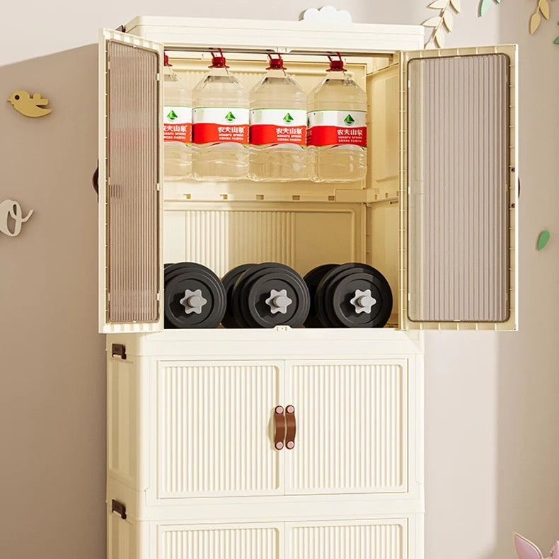 Portable folding storage cabinet with wheels with bottles