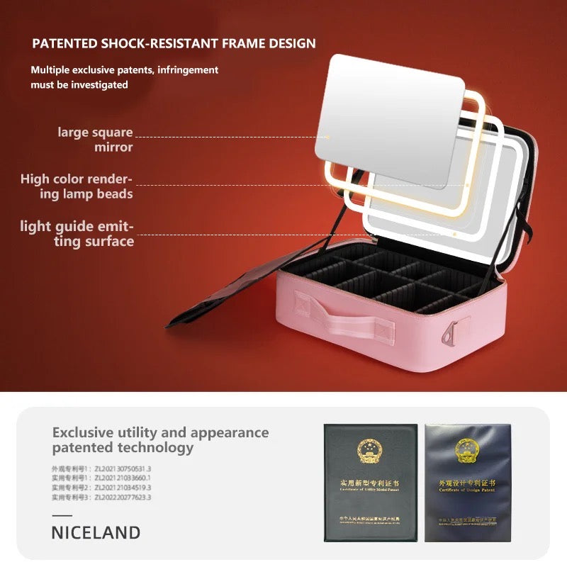 Portable Travel Makeup Cosmetic Organizer Bag with LED Mirror