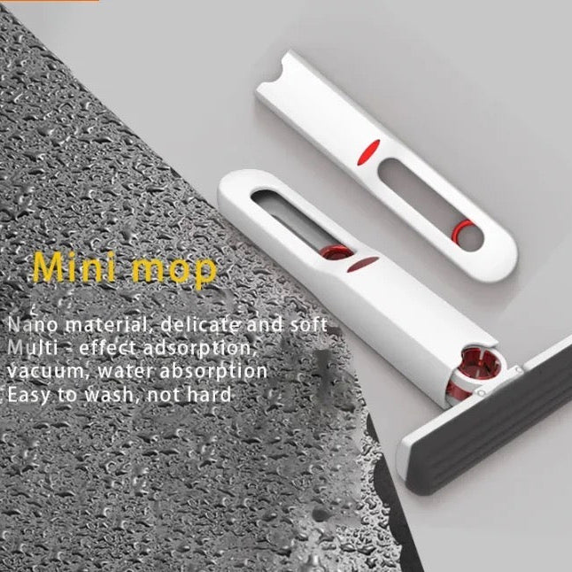 Multi-Purpose Self-Squeeze Mini Mop next to cleaned water