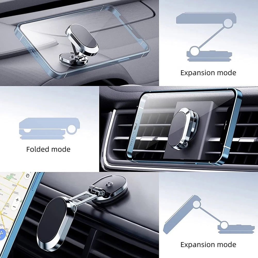 Collage image shows the different modes of Car Mobile Phone Holder taking car as an example