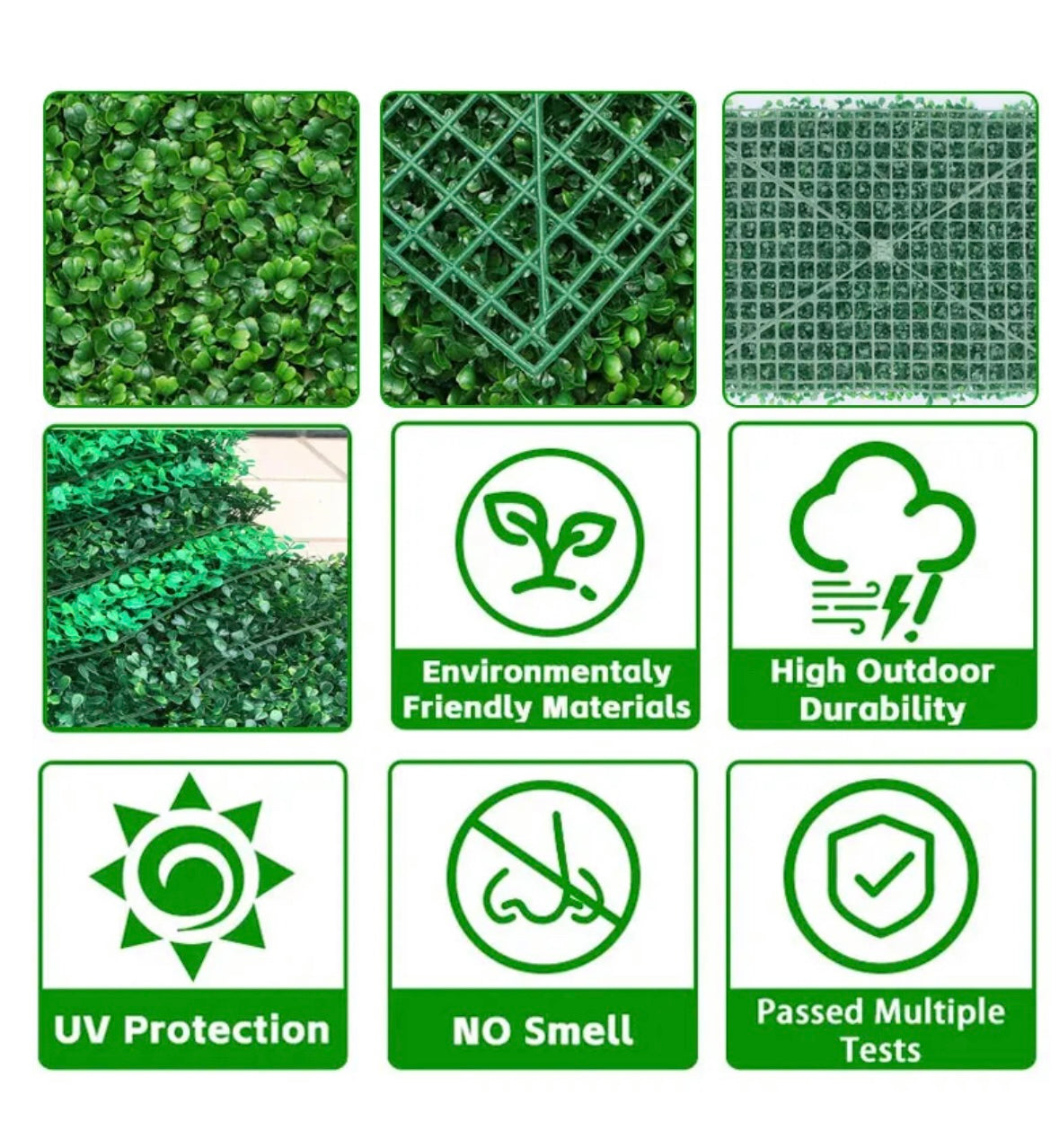 Collage image showcasing different portions of Artificial Grass Plant along with its advantages