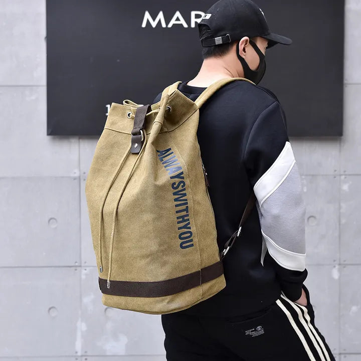 Large Canvas Travel Backpack Bag, Large Capacity Unisex Cylinder Travel Sports Duffel Bag