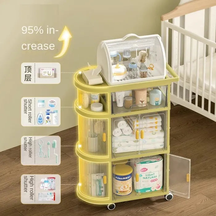 Free Installation Multi-Layer Folding Trolley Storage Rack with items neatly organized