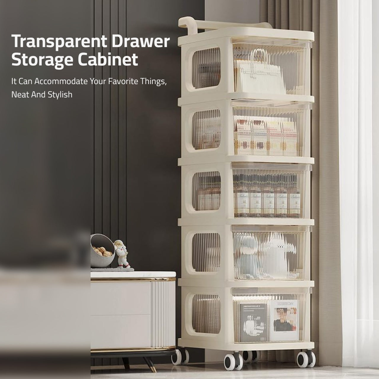 Multifunctional Storage Trolley Rack Organized with Multiple Items.