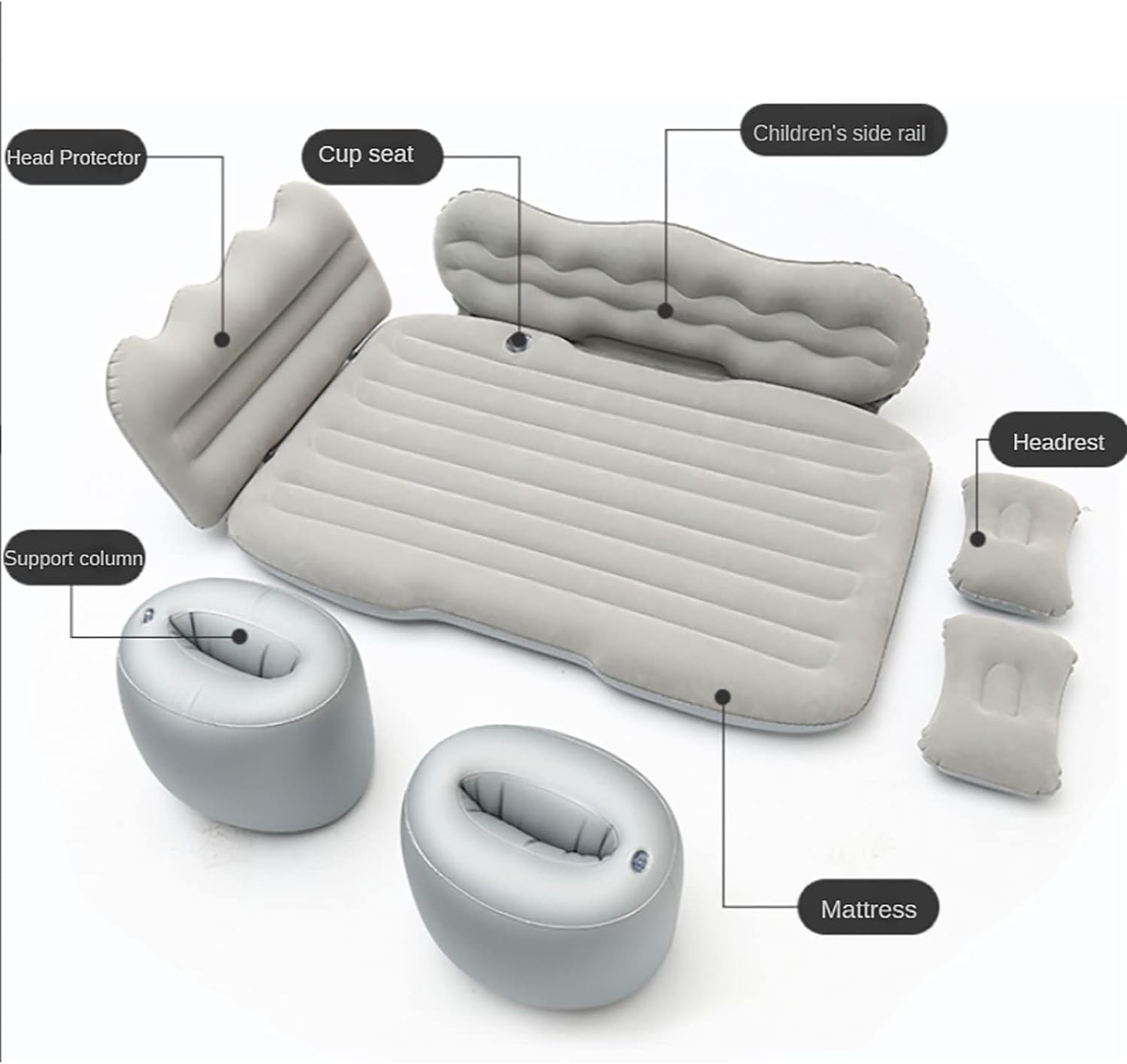 Portable Travel Inflatable Car Bed with a built-in headrest and cup seat