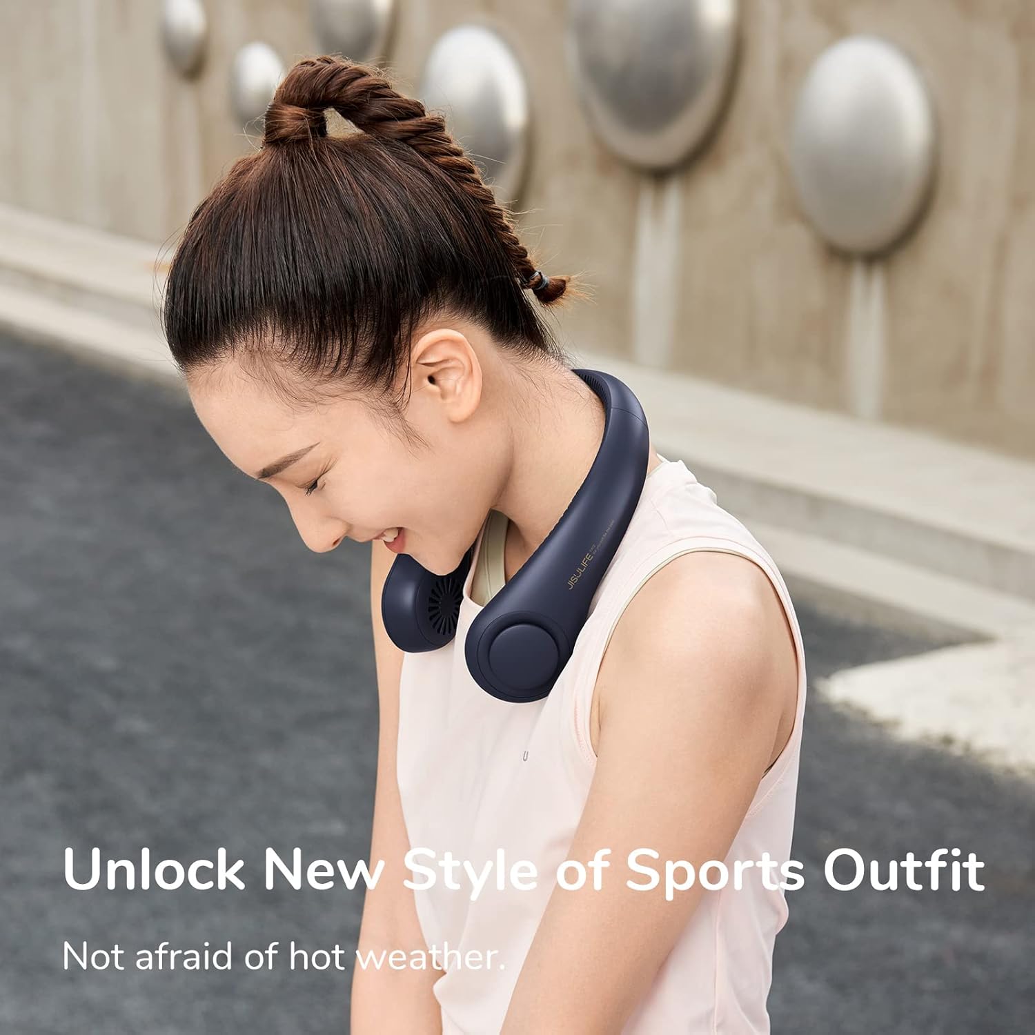 A Woman is Using JisuLife Neck Fan Life4.