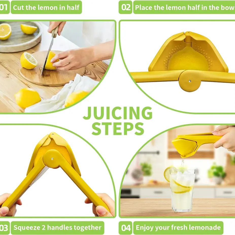 A Person is Demonstrating Juicing Steps Of Manual Lemon Fruit Squeezer.