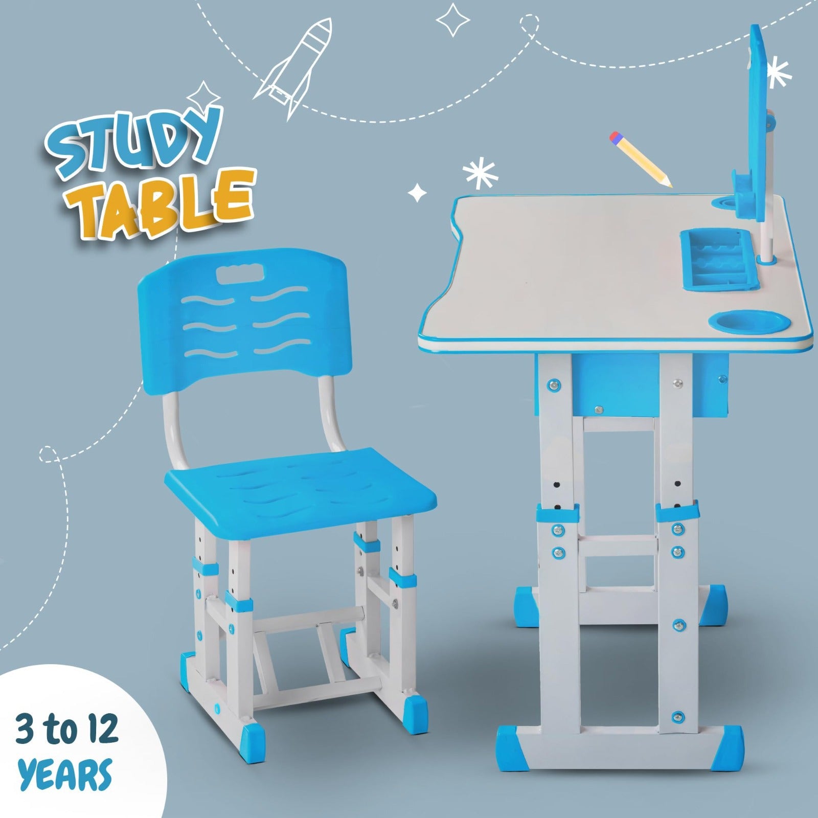 A Adjustable Kids Study Table and Chair Set.