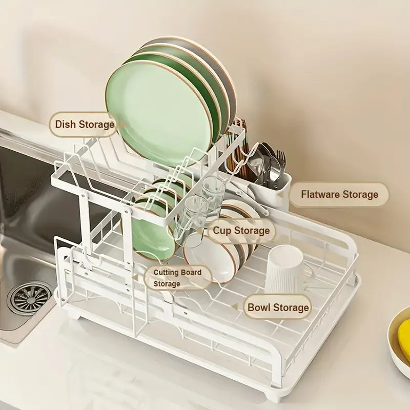 Kitchen Dish Drying Organizer Rack Organized with Utensils.