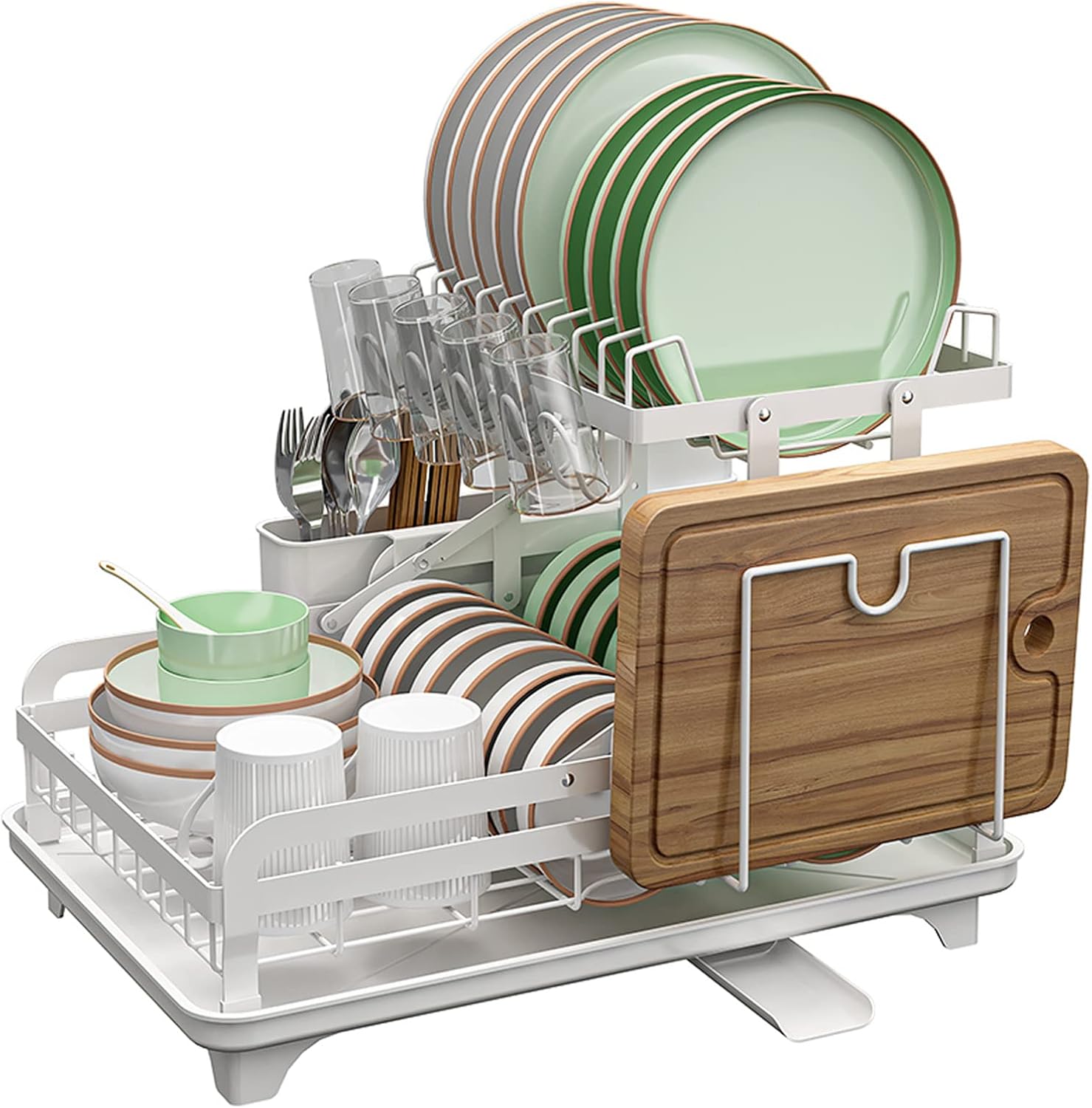 Kitchen Dish Drying Organizer Rack Organized with Utensils.