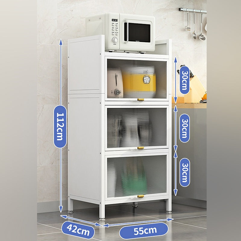 Size Of White Kitchen Pantry Storage Cabinet Cupboard Placed On The Side Of Kitchen With Kitchen Items.