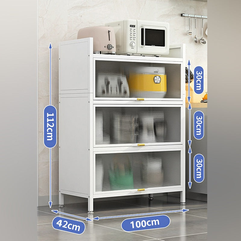 Size Of White Kitchen Pantry Storage Cabinet Cupboard Placed On The Side Of Kitchen With Kitchen Items.