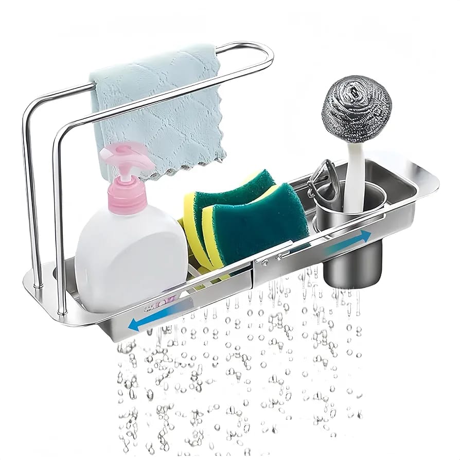 Kitchen Sink Organizer Storage Drain Rack Organized with Sink Essentials.
