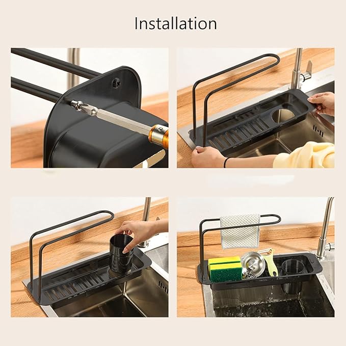 A Person is Installing Kitchen Sink Organizer Storage Drain Rack.