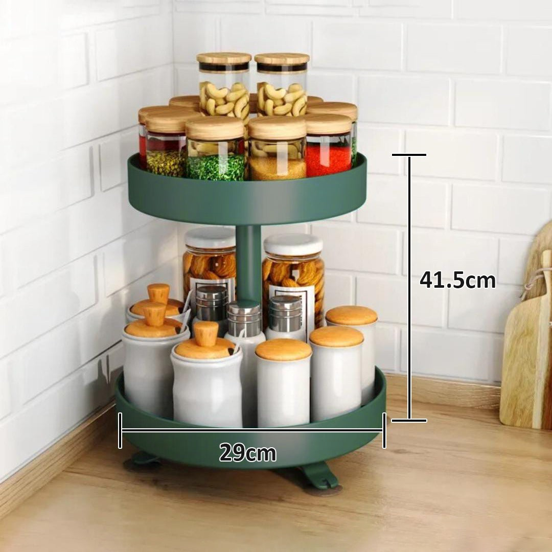 2 Layer Kitchen Spice Storage Rack Organizer With Spice Items.