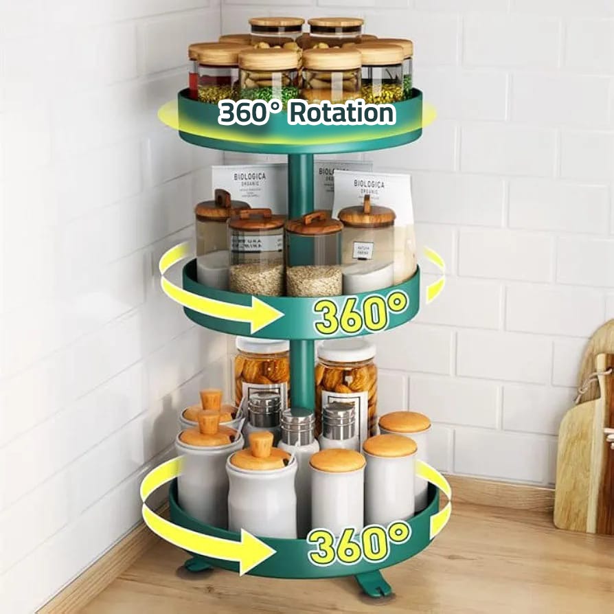 Kitchen Spice Storage Rack Organizer With Spice Items.