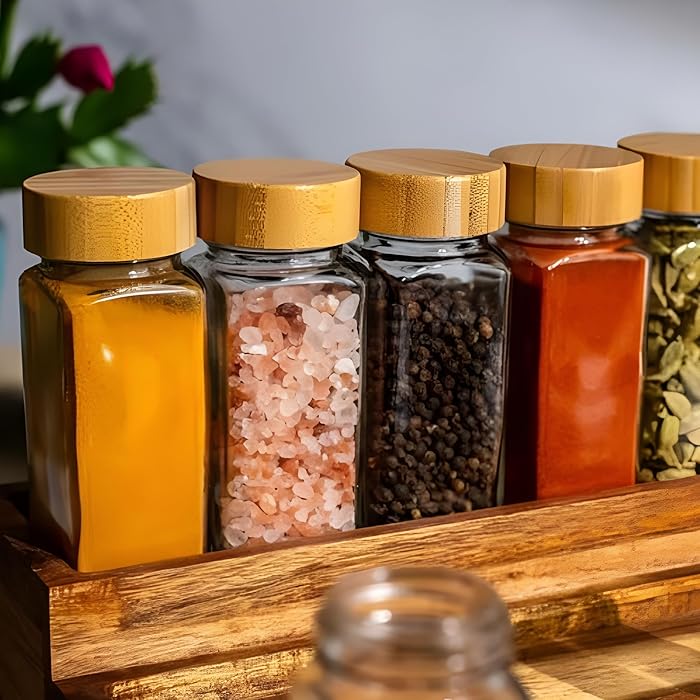 A Set of Kitchen Storage Containers with Spices.