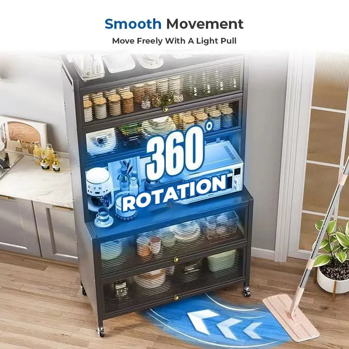 Rotation Of Kitchen Storage Pantry Cabinet With Kitchen Items.