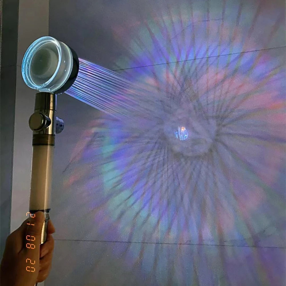 Someone using a 7 Color Handheld LED Shower Head Turbo Propeller Water Saving High-Pressure Shower Head