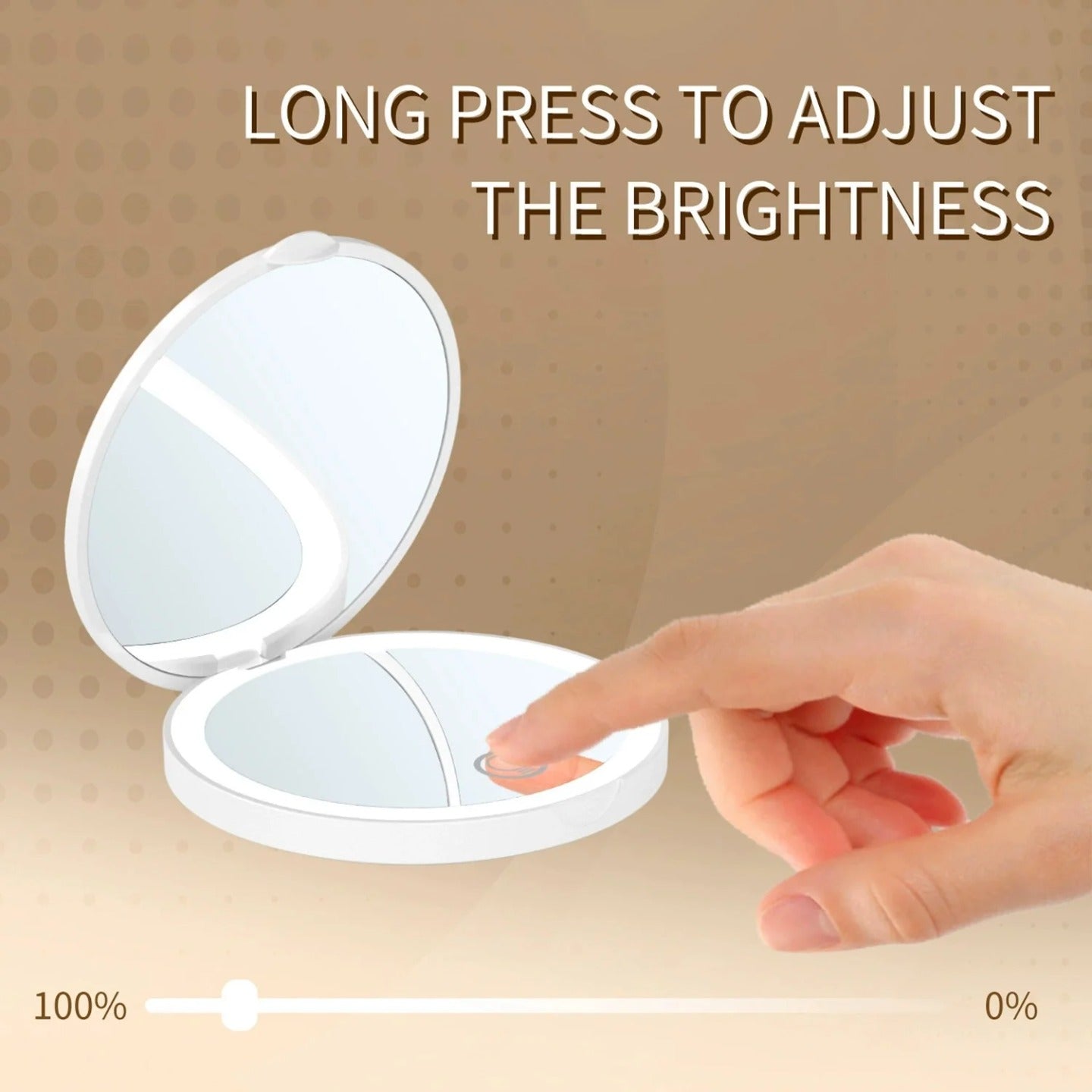 A Person is Operating LED Compact Makeup Mirror.