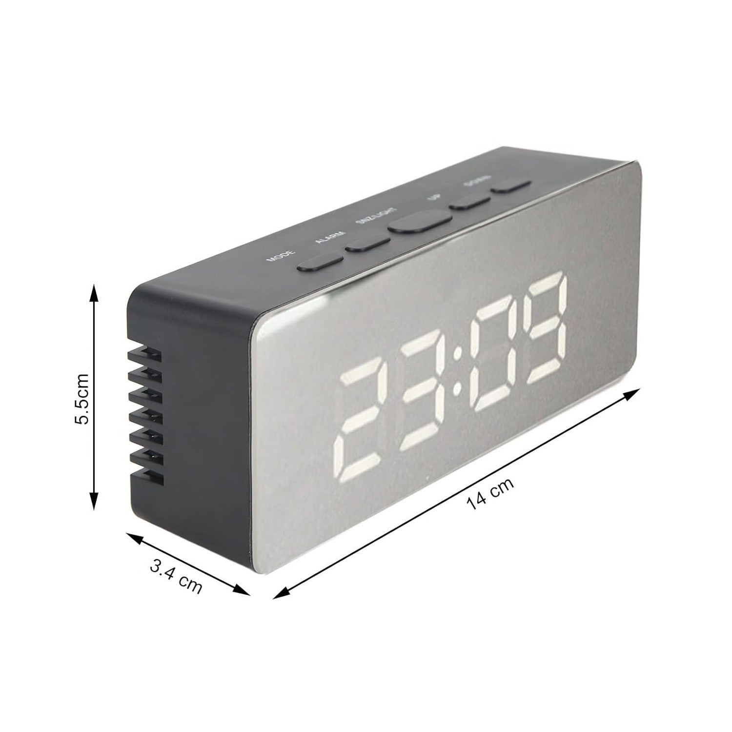 Size Of LED Digital Alarm Clock with Mirror Display.