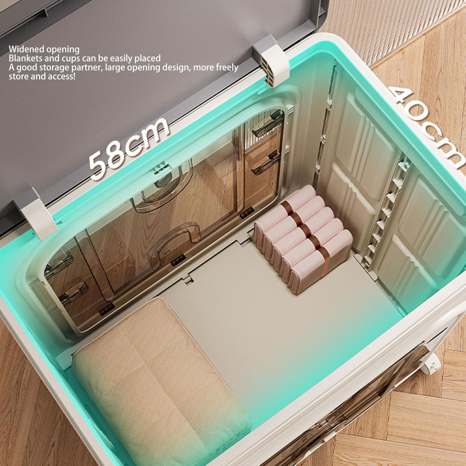 Clothes are arranged in a Large Capacity Foldable Storage Box.