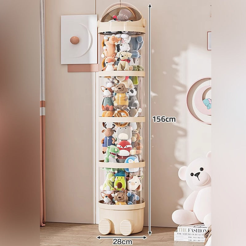 A Large Toy Storage Bin Organizer Box with Dolls are Stuffed in it.