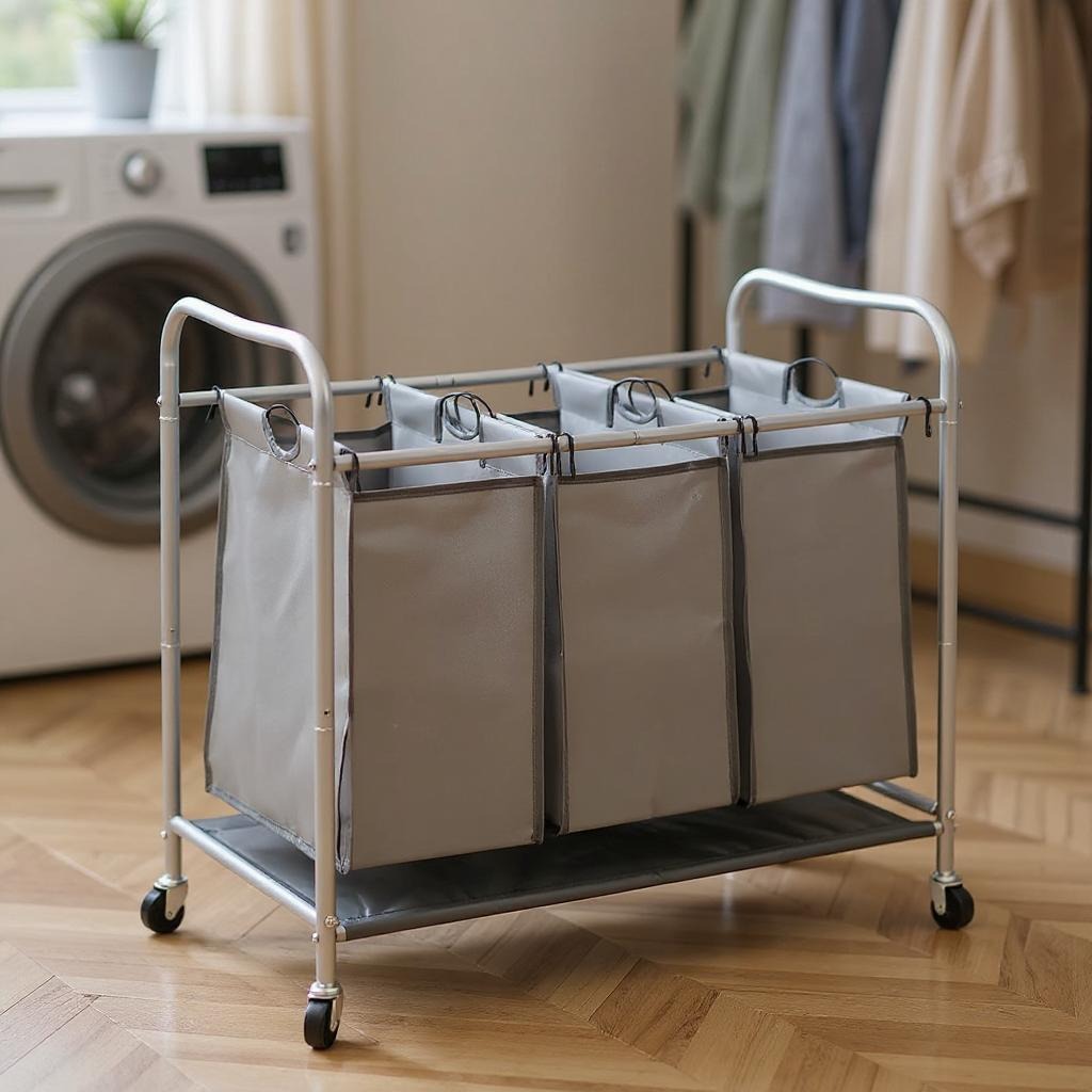 Heavy Duty Laundry Sorter Cart Placed at Laundry Area.
