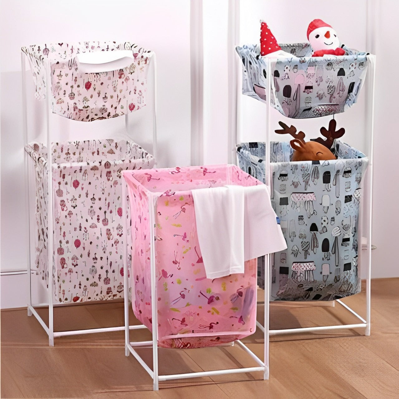 Large Capacity Double Layer Dirty Cloth Laundry Basket Storage Rack In 3 Variants.