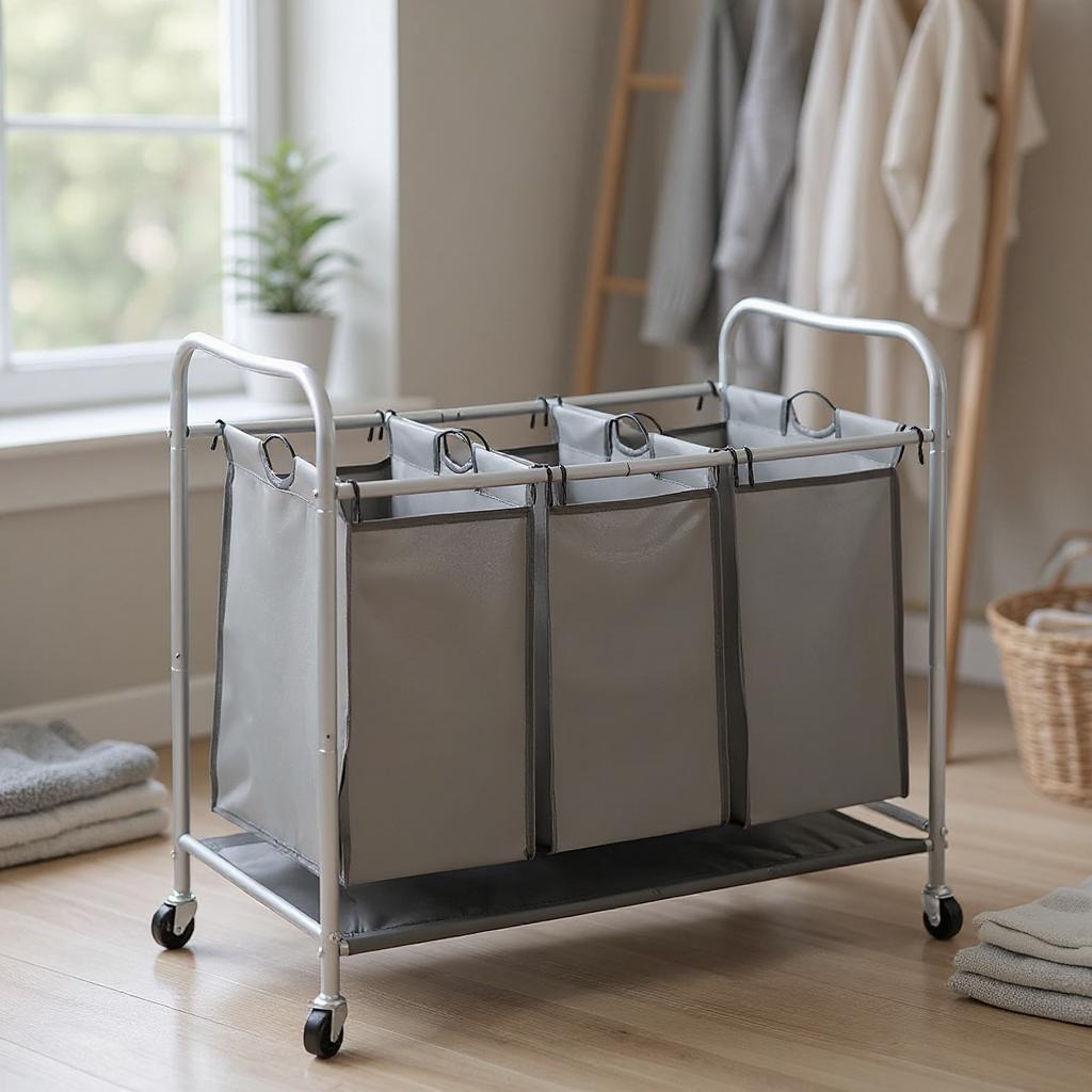 Heavy Duty Laundry Sorter Cart Placed at Laundry Area.