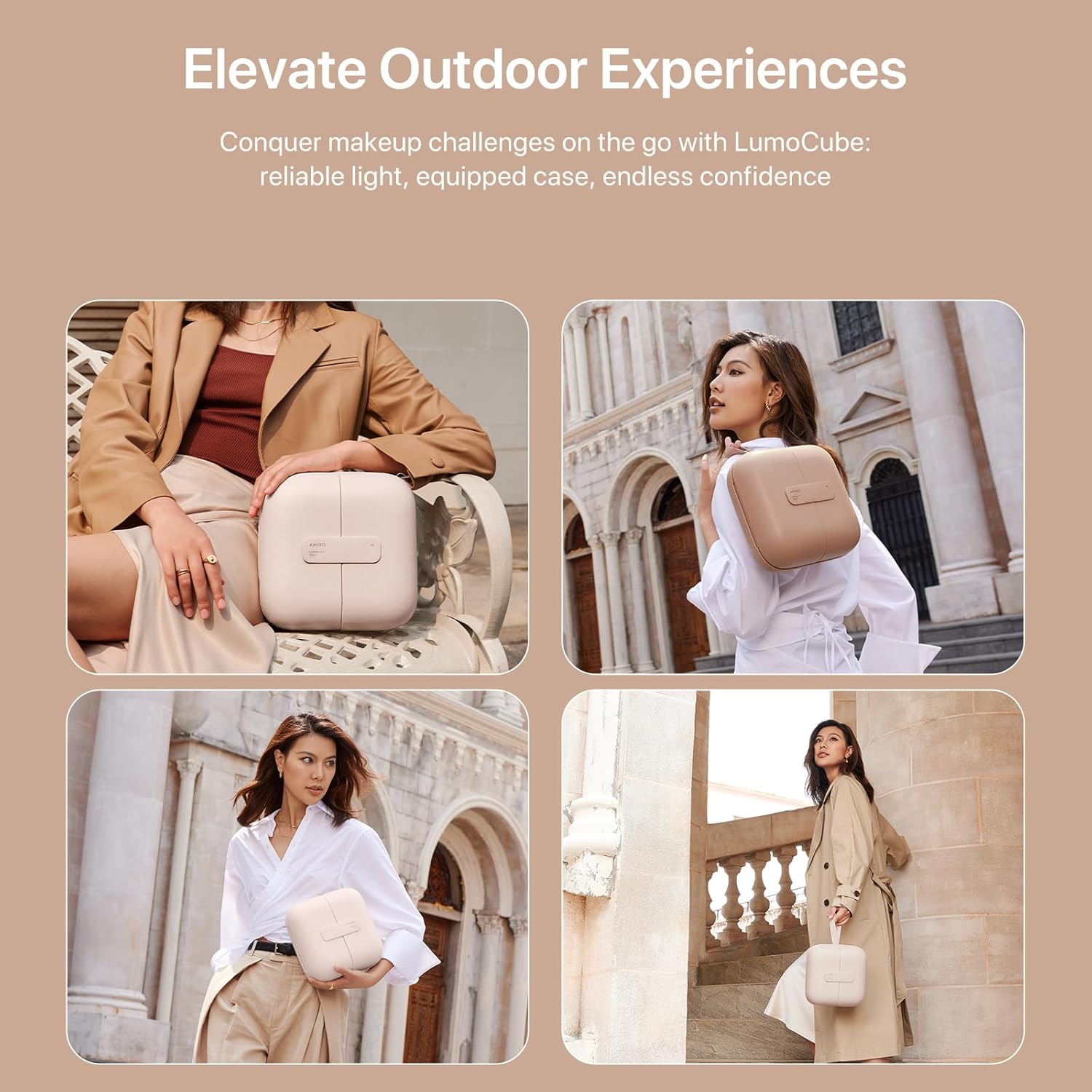 A Woman is Carrying Makeup Bag with LED Mirror.