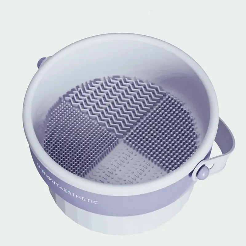 Makeup Brush Cleaning Mat with Brush Drying Holder in purple color