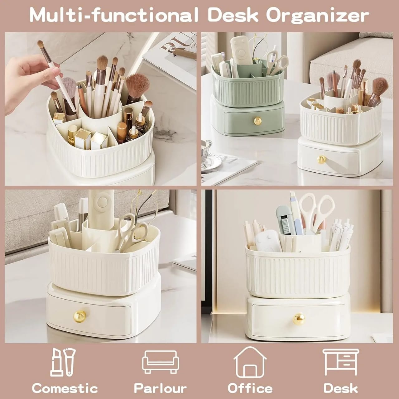 Multi-functional Rotating Makeup Organizer With Drawer