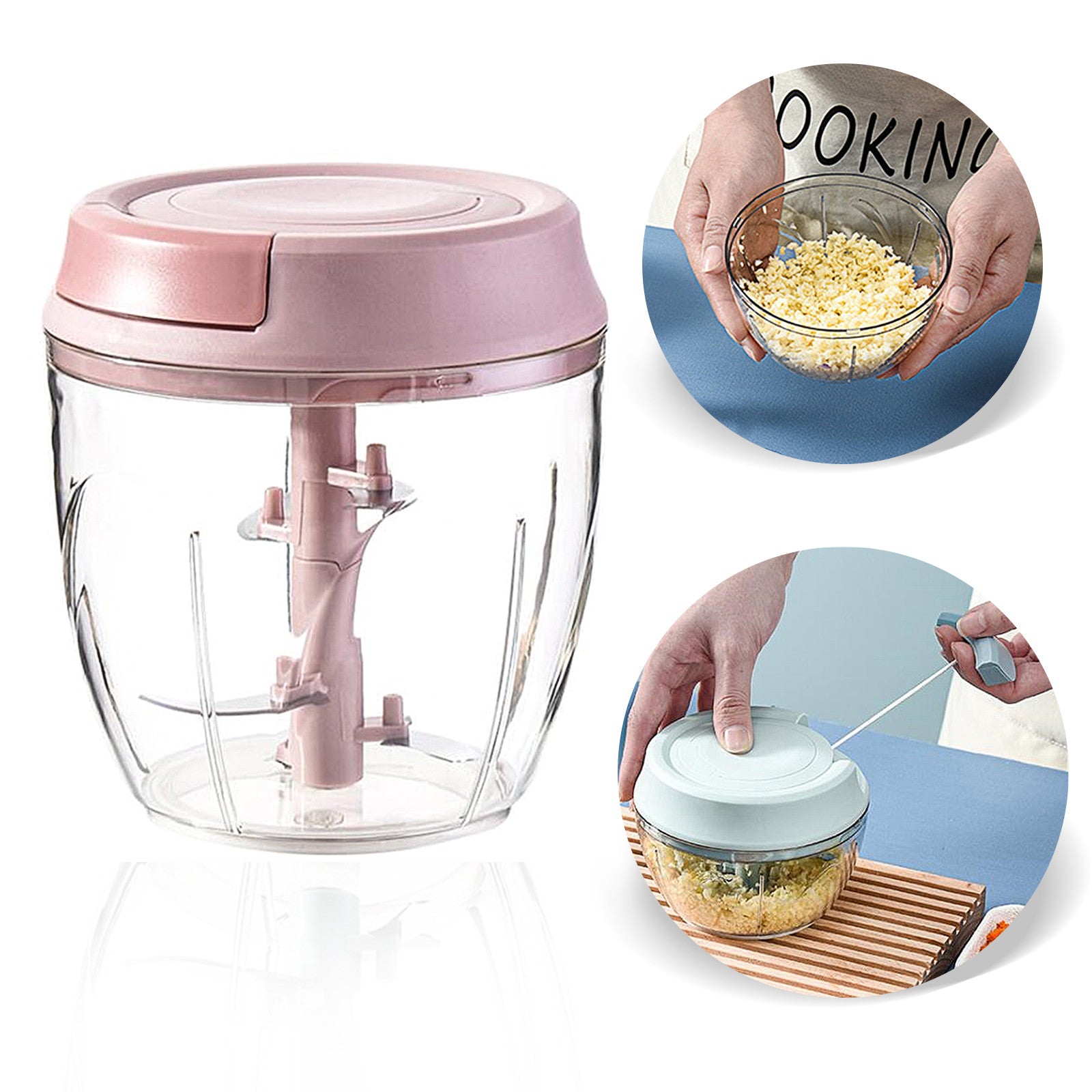 A Person is Processinf Food Using Manual Food Processor.