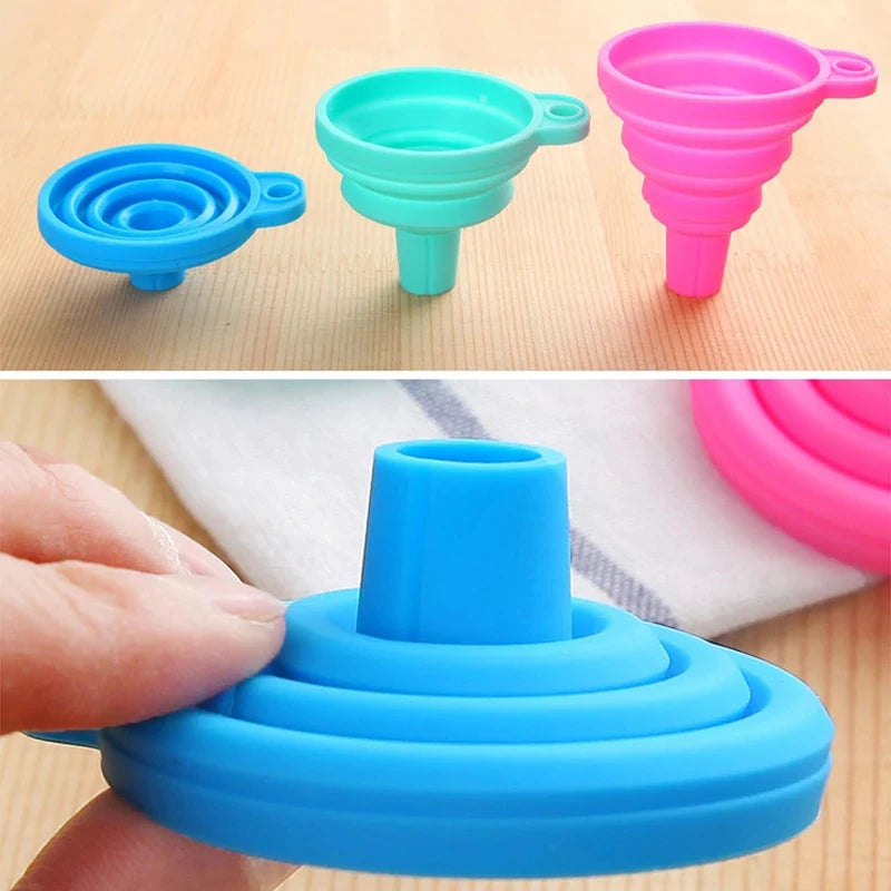 A person is holding a Silicone Telescopic Collapsible Mini Funnel for Liquid