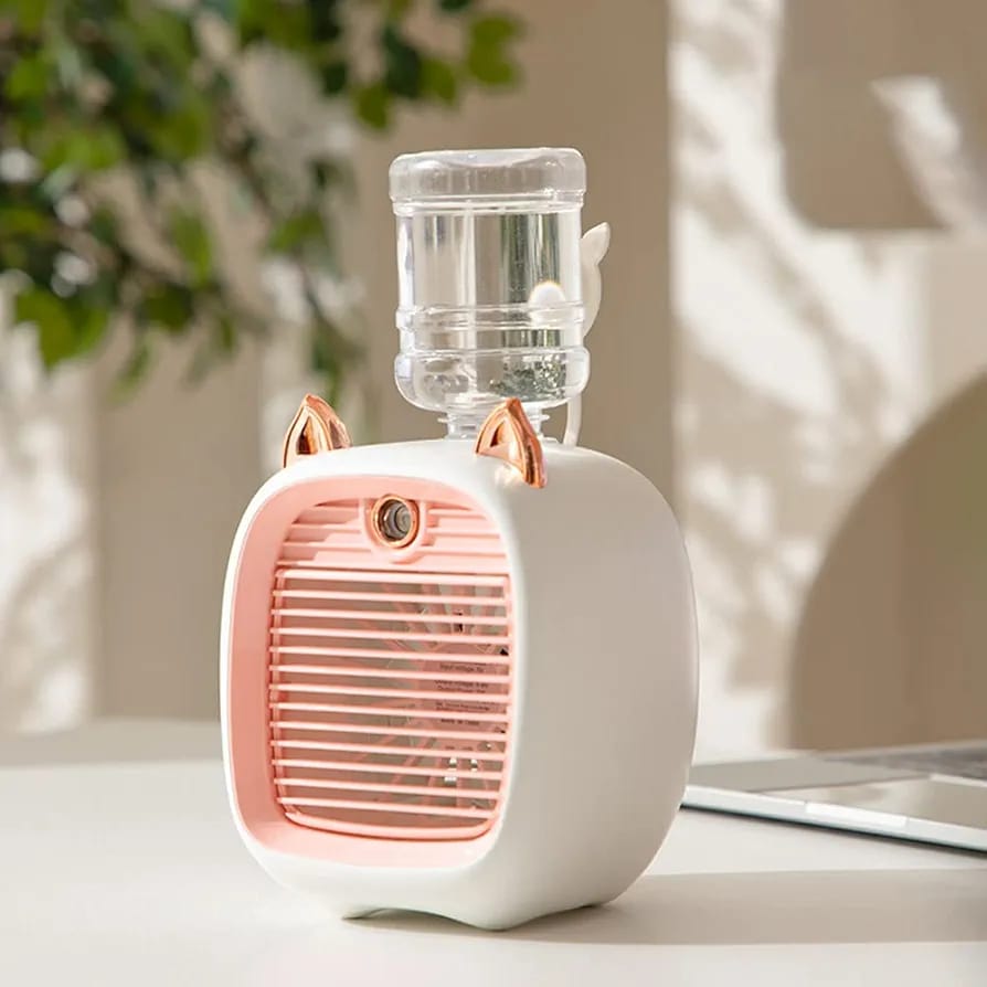 Mini Spray Cooling Fan in Pink Color.