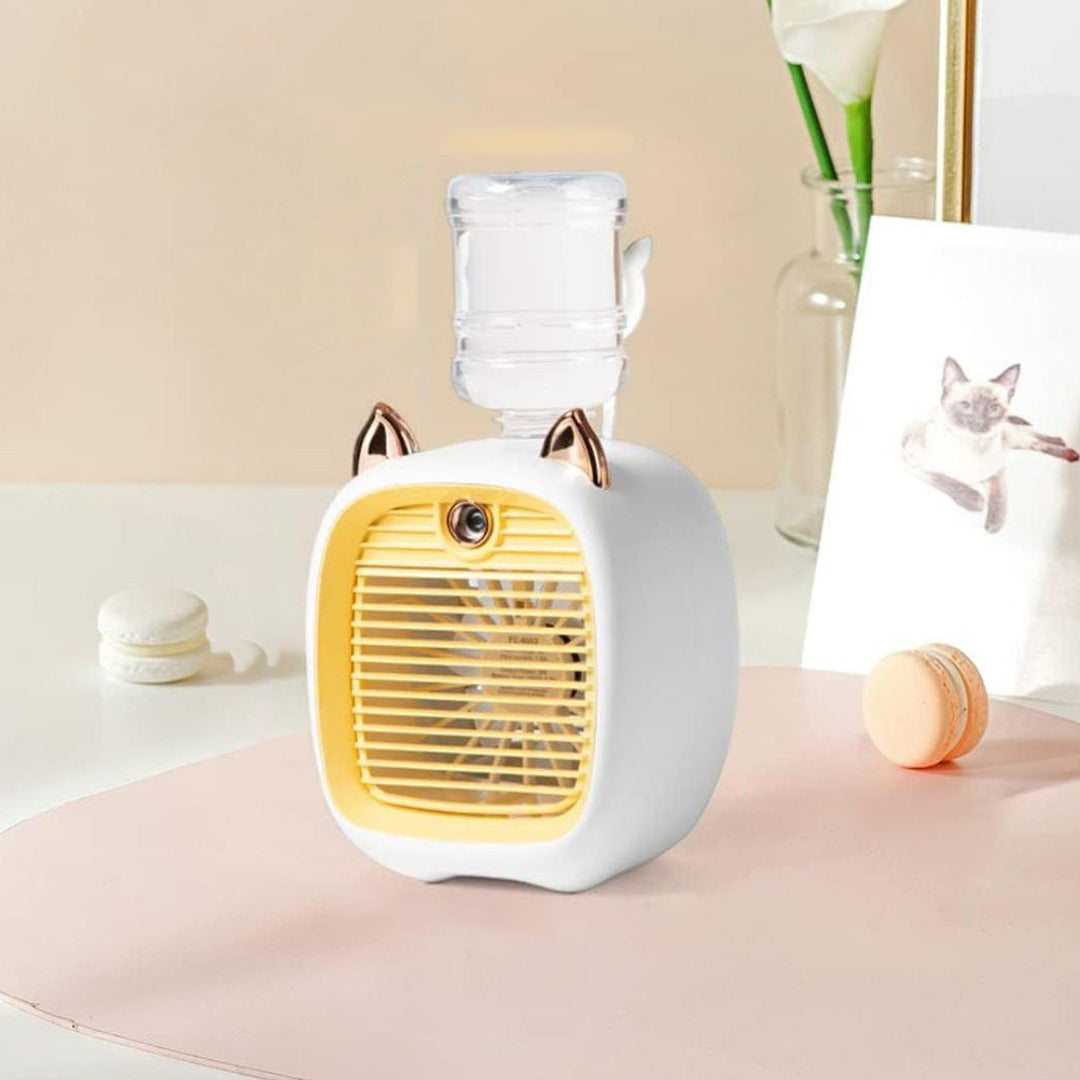 Mini Spray Cooling Fan in Yellow Color.