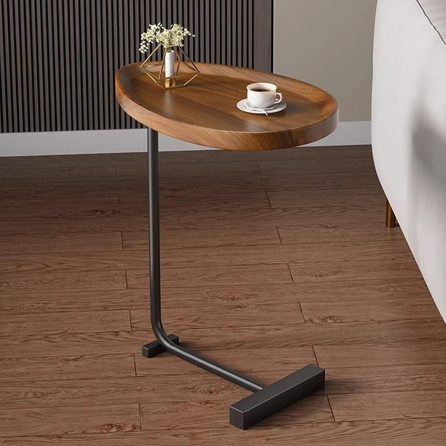 A Modern C-Shaped Side Coffee Table is Serving Coffee.