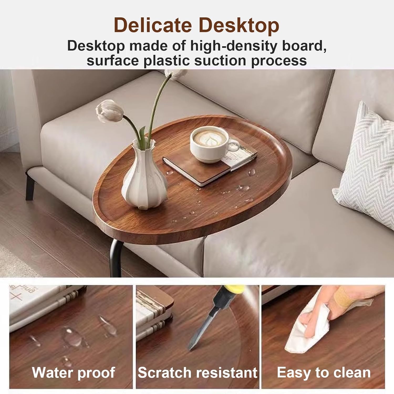 Modern C-Shaped Side Coffee Table is Serving Coffee.