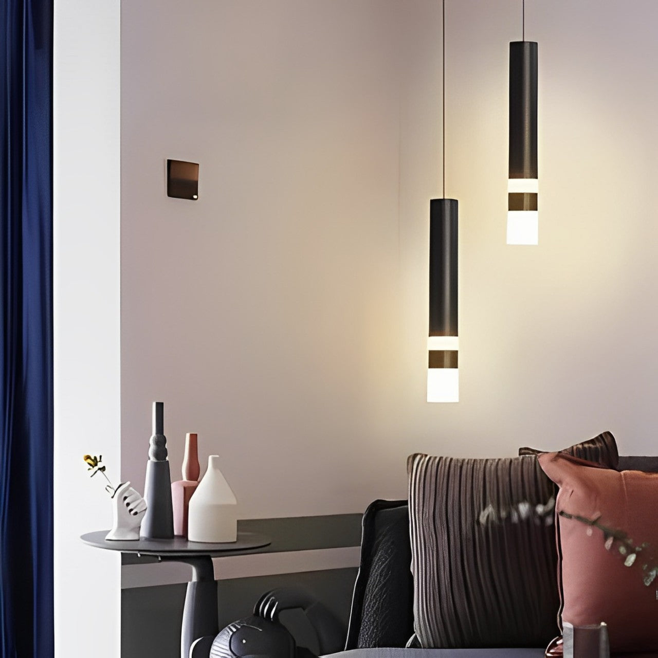 Modern LED Pendant Lights are Hanged on the Living Area.