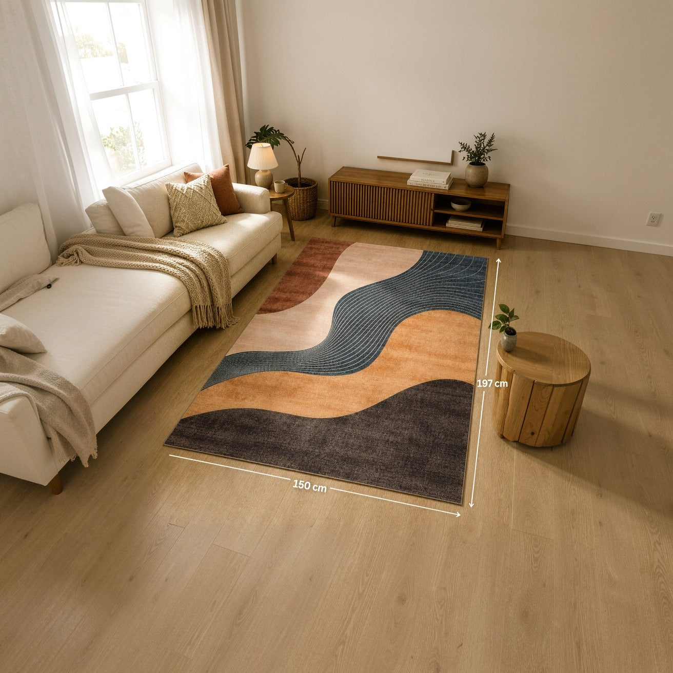 Living room with a Modern Non Slip Rug Floor Mat on a wooden floor