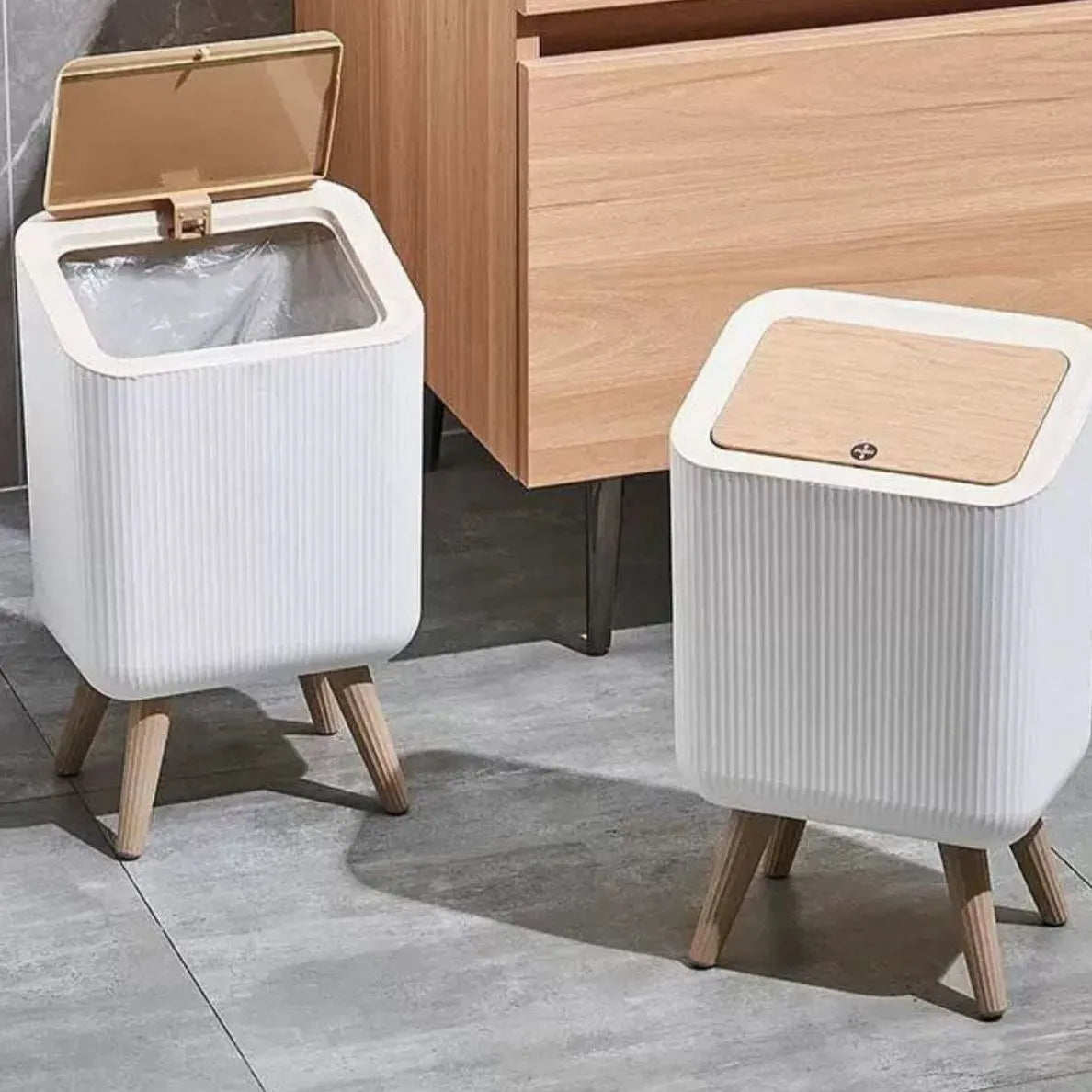 2 Pcs Of Modern Push Top Trash Can with Lid.