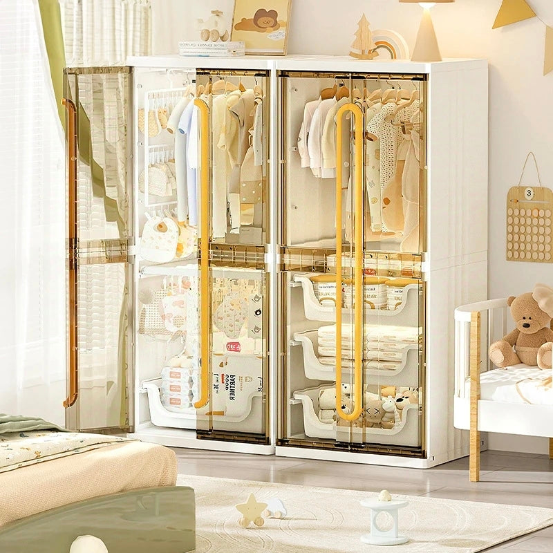 Modern Wardrobe Cloth Storage Cabinet Rack with Clothes are Organized.