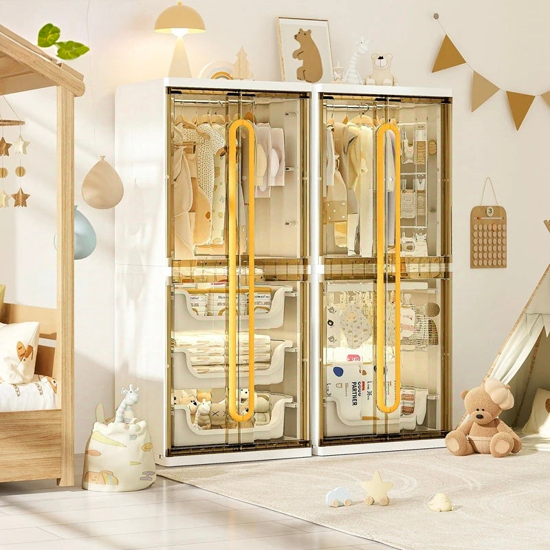 Modern Wardrobe Cloth Storage Cabinet Rack with Clothes are Organized.