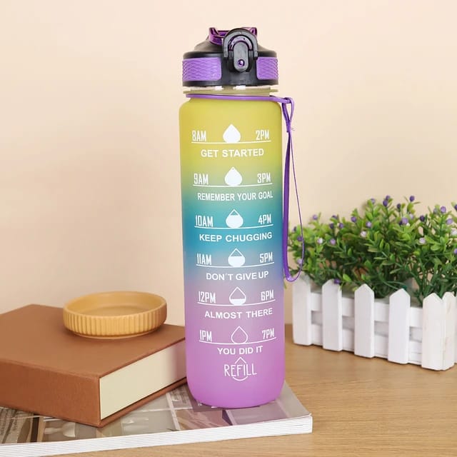 Yellow Purple Motivational Drinking Water Bottle.