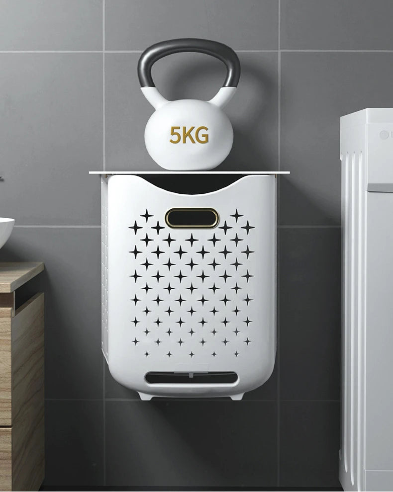 2 Tier Laundry Baskets With Wheels placed on the wall